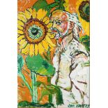Bratby, John Randall 1928-1992 British AR, Self Portrait and a Sunflower.