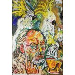 Bratby, John Randall 1928-1992 British AR, Self Portrait and Two Cockatoos (there are actually three