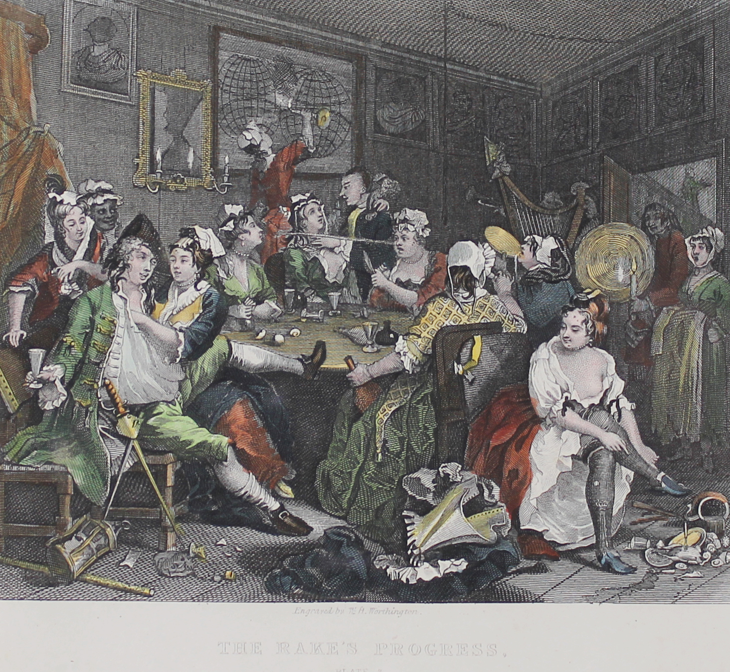 Hogarth, William 1697-1764 British, The Rake's Progress, the complete set of 8 engravings. 81 - Image 3 of 8