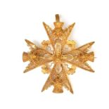 Yellow gold filigree Maltese cross pendant brooch.