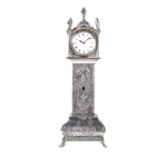 A large silver model of a grandfather clock, 19th century