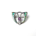 Art Nouveau amethyst and enamel brooch.