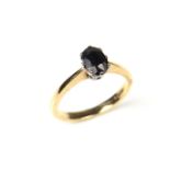 9 ct yellow gold sapphire solitaire ring.