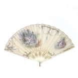 A European Continental ivory and silk fan, 19th century