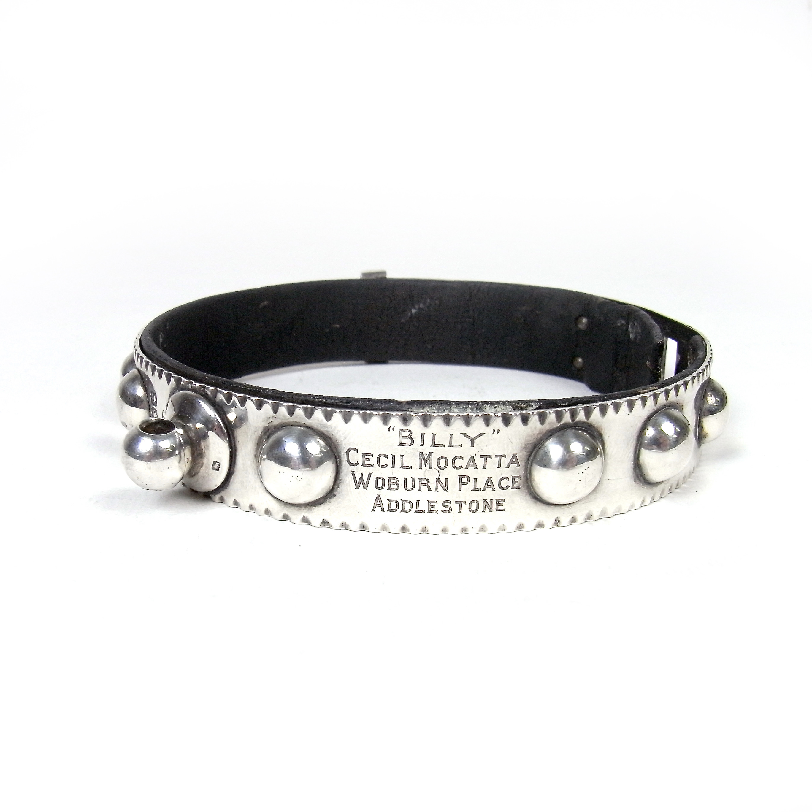 A George V silver and leather studded dog collar - Image 3 of 3