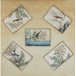 A group of five Chinese paintings of birds, late Qing dynasty