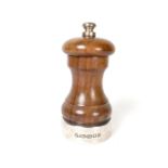 A Modern English silver and turned wood pepper mill pot