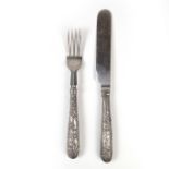 A Chinese silver knife and fork