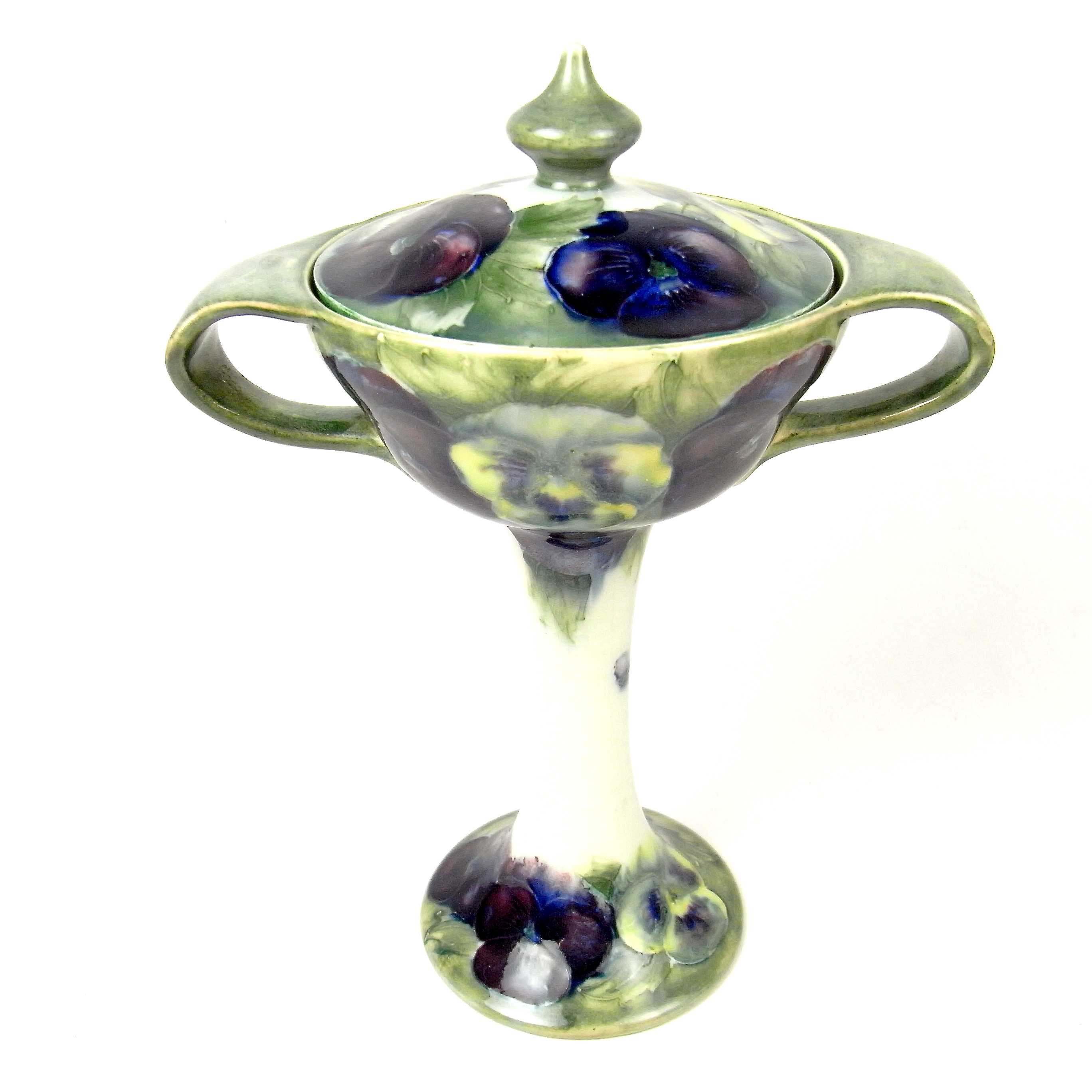 A William Moorcroft twin handled Pansy pattern Burslem chalice, circa 1913-16