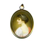 Taylor, Edward 1828-1906 British Miniature Oval Portrait of an Attractive Young Woman.