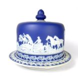 A Victorian jasperware stilton cheese blue and white cover and stand