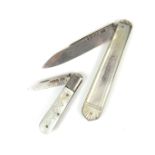 Two English silver and mother of pearl fruit knives