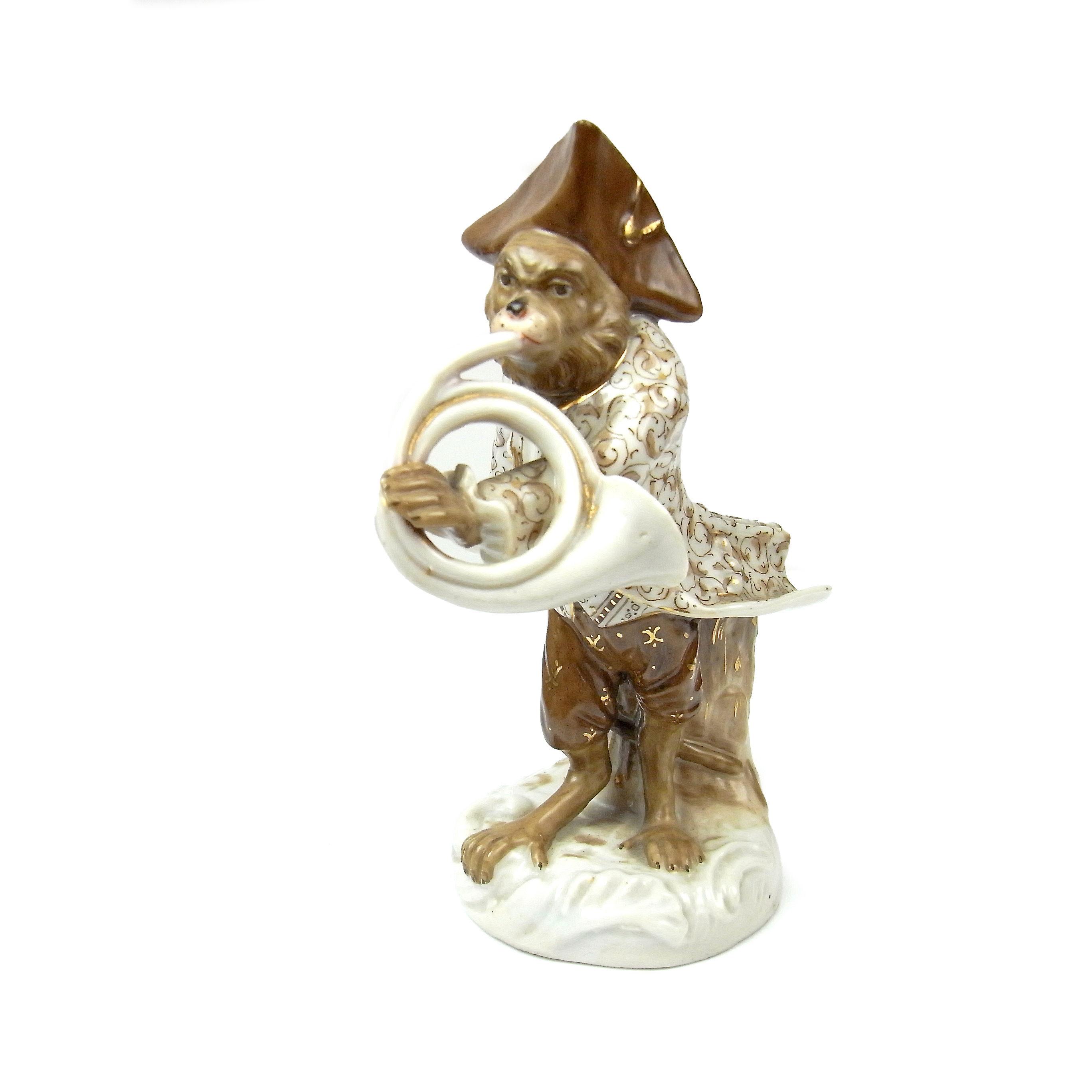 A Dresden German porcelain monkey band figure, 19th century