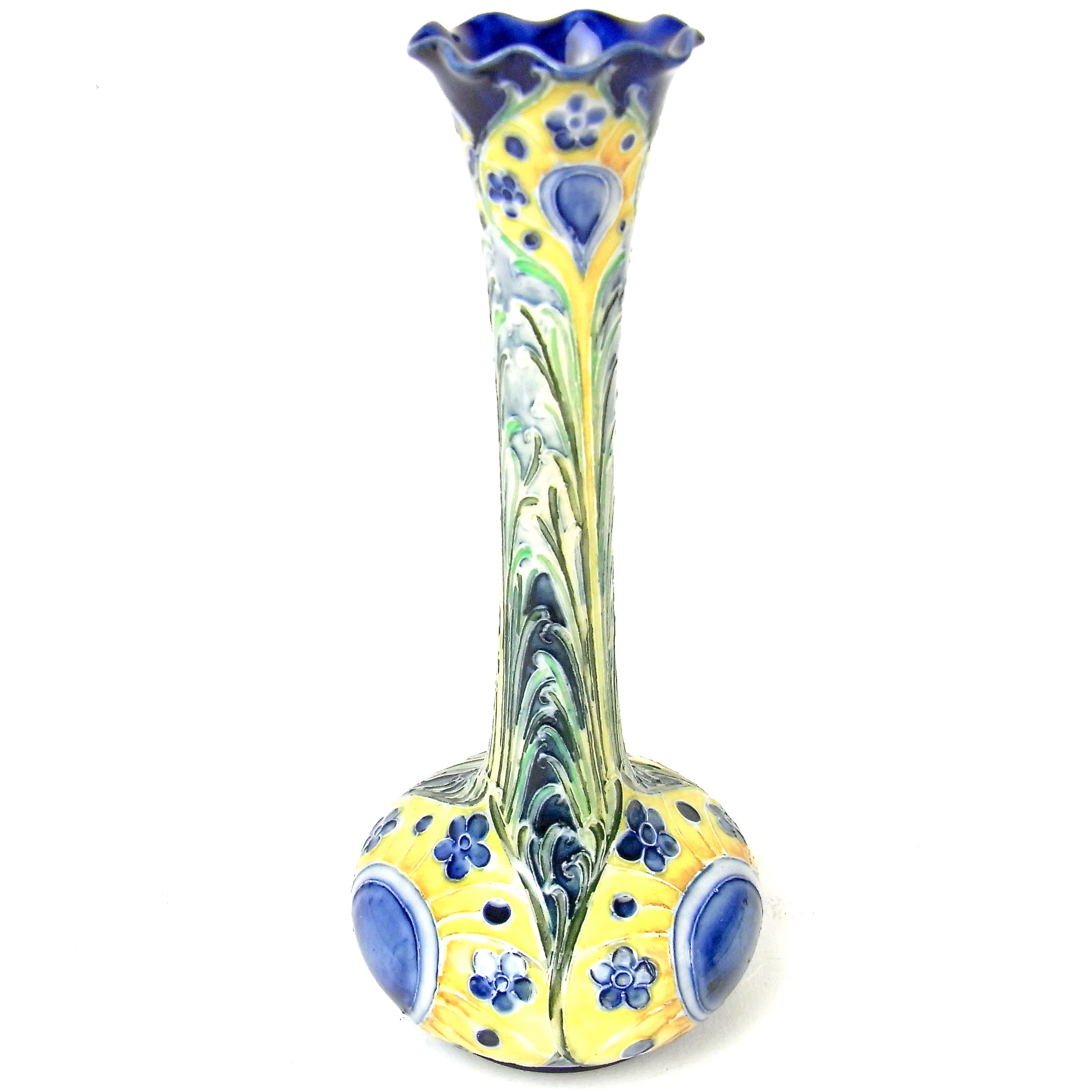 A James Macintyre & Co Florian Ware Peacock pattern vase designed by William Moorcroft, circa 1902-3