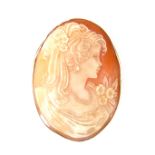 Large 9 ct yellow gold shell cameo pendant brooch.