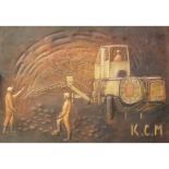 Embossed Copper sheet depicting an open cast mine.