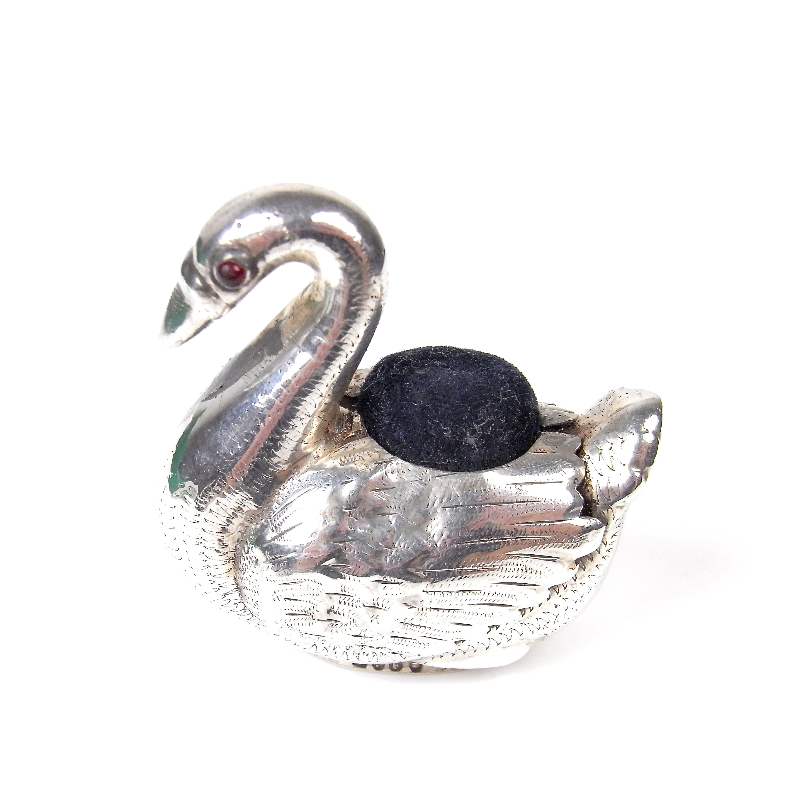 A Victorian novelty silver swan pin cushion