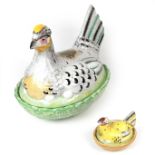 A Victorian Staffordshire hen game dish and matching condiment