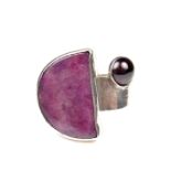 Silver rhodonite and garnet cocktail ring.