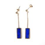 Pair of 9 ct yellow gold lapis lazuli plaque earrings.