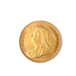 Gold sovereign coin.