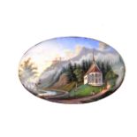A miniature oval enamelled landscape painting, 19th century