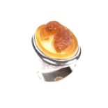 Silver sardonyx lion cameo ring.