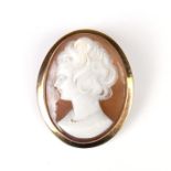 9 ct yellow gold shell cameo brooch.