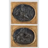 Coppia di pannelli ad altorilievo in cartapesta con scene sacre, XVIII secolo.