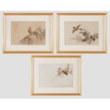 Tre acquerelli raffiguranti “Uccelli”, Cina, XX secolo.