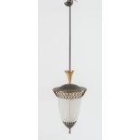 Lampada a sospensione in vetro Reticello e ottone, Anni ‘40.