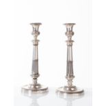 Firenze - XX secolo, Coppia di candelieri in stile Impero in argento lavorato.