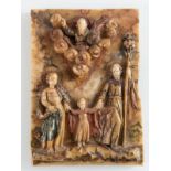 Bassorilievo in alabastro scolpito raffigurante “Sacra Famiglia”, XVII secolo.