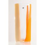 Carlo Moretti, Vaso cilindrico in vetro di Murano arancione, beige e trasparente, Anni ‘90.