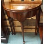 A small mahogany demi-lune fold over tea table, 74cm high x 60cm wide Condition Report: Available