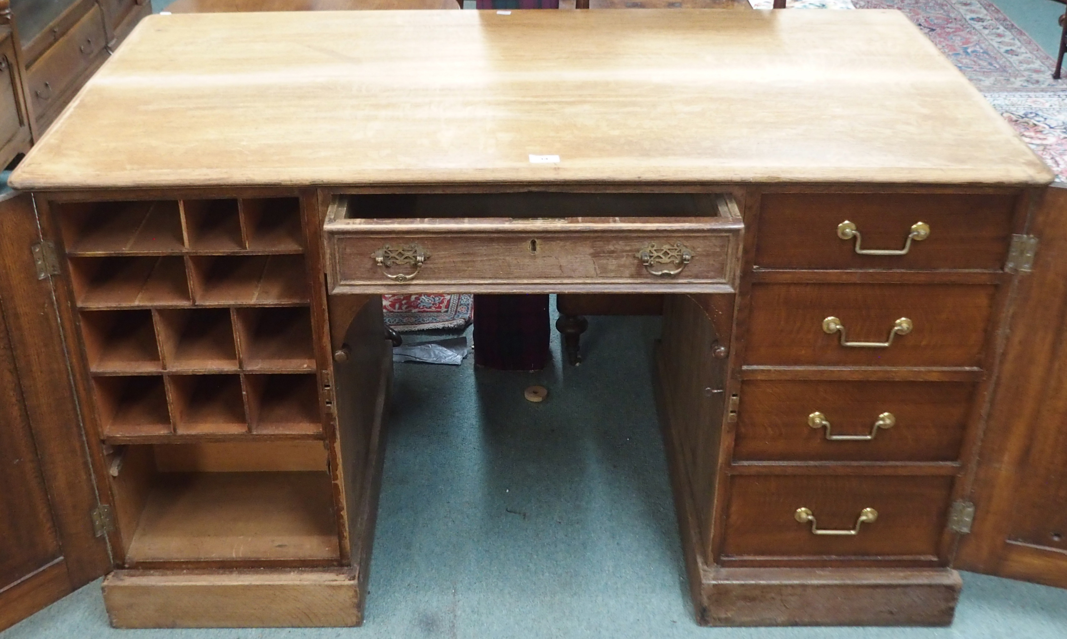 An oak partners pedestal desk, 80cm high x 137cm wide x 76cm deep Condition Report: Available upon - Image 2 of 4