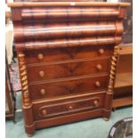 A Victorian mahogany Ogee chest with barley twist supports, 162cm high x 124cm wide x 56cm deep
