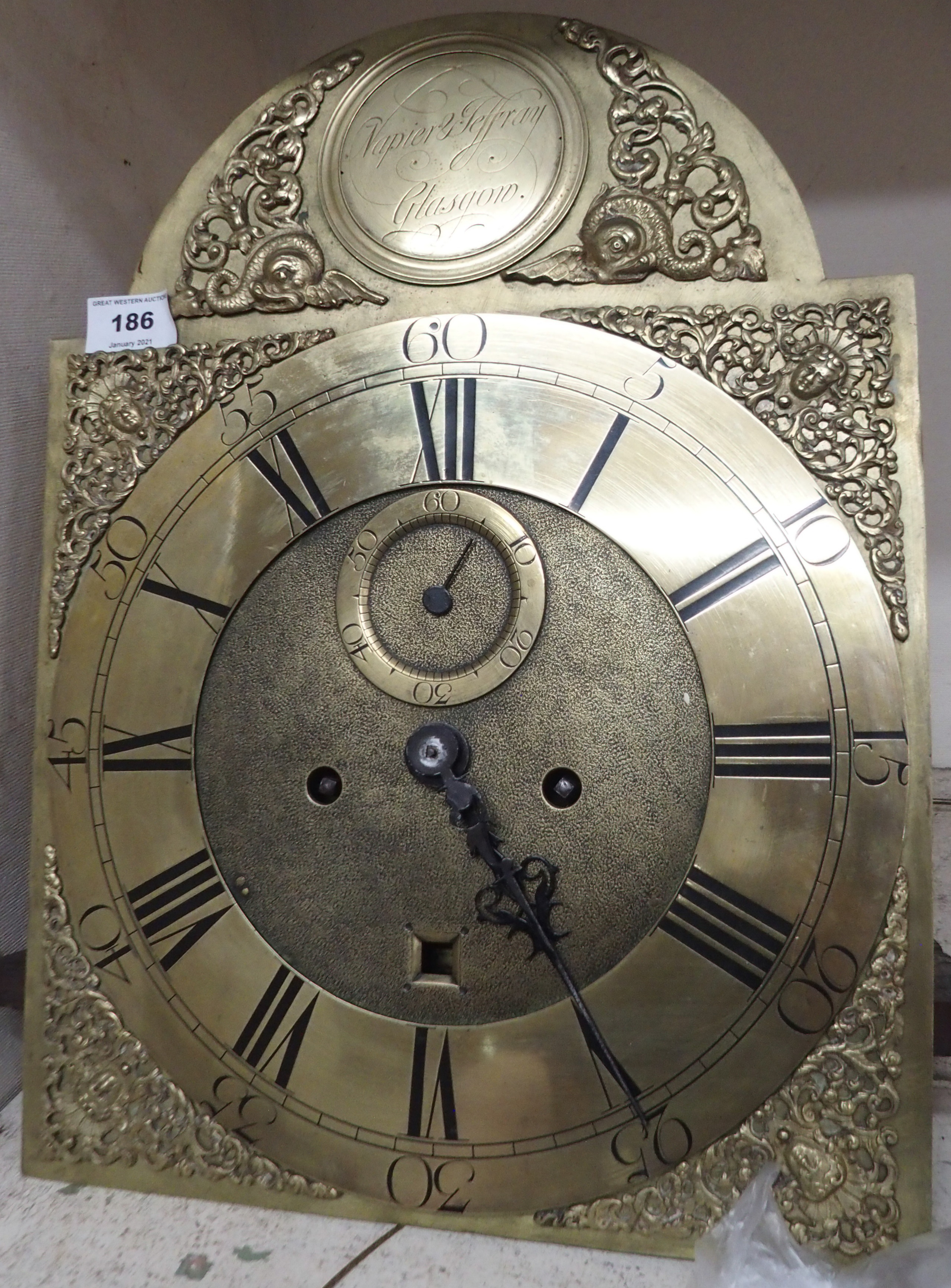 A Napier & Jeffray, Glasgow brass longcase clock movement and pendulum Condition Report: