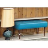 A mid-Century vinyl footstool and a table lamp (2) Condition Report: Available upon request