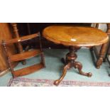 A Victorian walnut occasional table on a tripod carved base and a small three tier mahogany wall