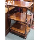 A Victorian walnut three tier what not with single drawer, 103cm high x 59cm wide x 43cm deep