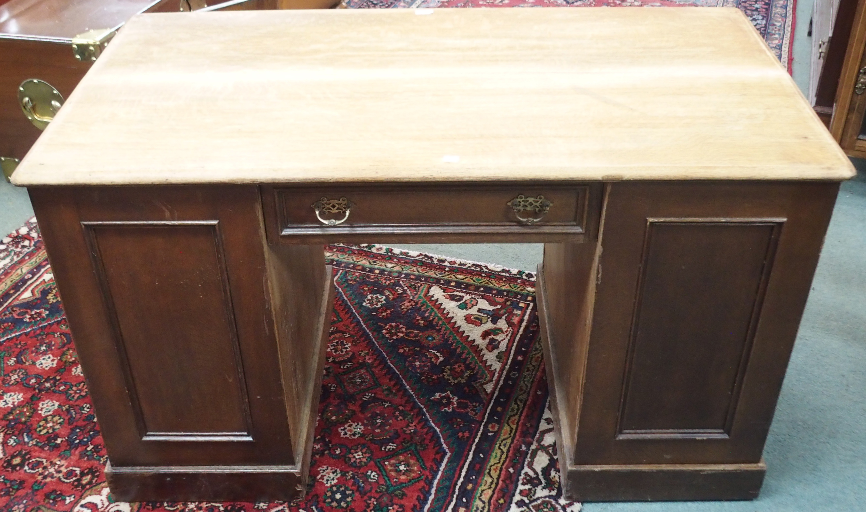 An oak partners pedestal desk, 80cm high x 137cm wide x 76cm deep Condition Report: Available upon - Image 3 of 4