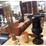 A black glass vase, 61cm high another vase and a table lamp (3) Condition Report: Available upon