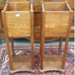 A pair of Arts and Crafts oak planters, 92cm high x 32cm wide x deep 32cm (2) Condition Report: