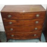 A Georgian mahogany bow front four drawer chest, 102cm high x 107cm wide x 52cm deep Condition