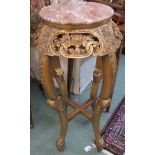 A gilt plant stand with carved frieze and pink marble top, 92cm high Condition Report: Available