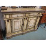 A sideboard with Greek key design frieze with two painted drawers over two doors, 110cm high x 160cm