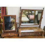 An inlaid mahogany toilet mirror with three drawers and a smaller toilet mirror (2) Condition