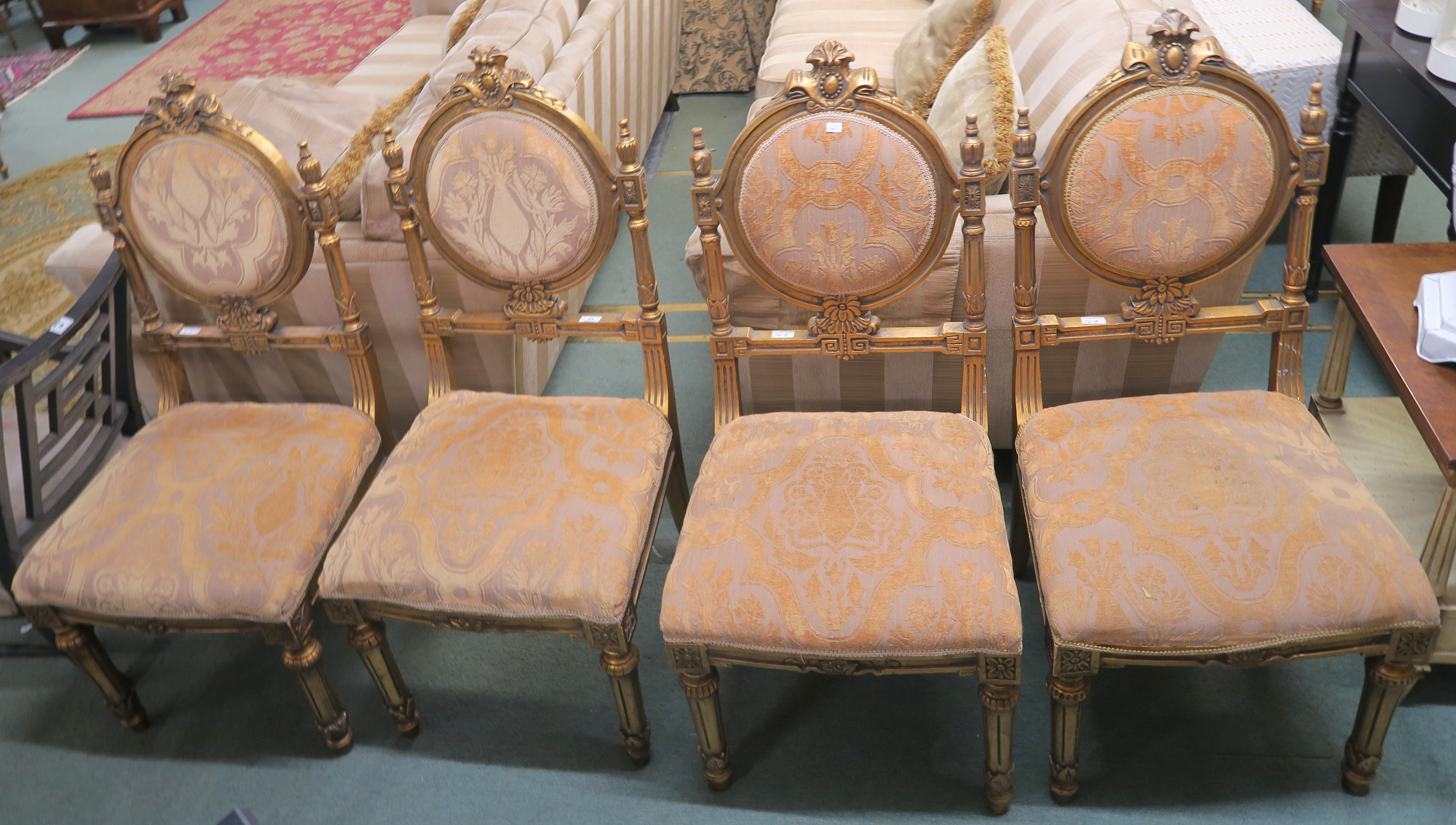 Two pairs of gilt framed parlour chairs (4) Condition Report: Available upon request