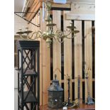 An eight branch brass chandelier (def) and four table lamps (5) Condition Report: Available upon